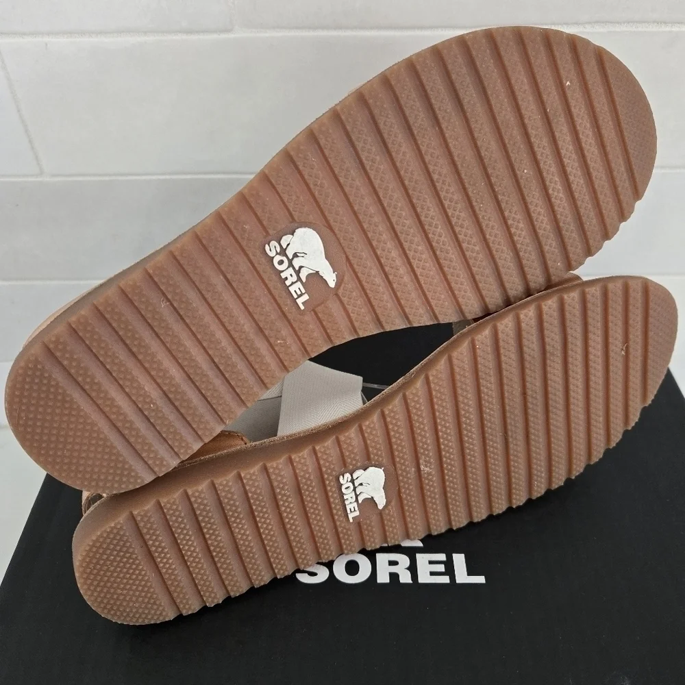Sorel Ella Elastic Ankle Strap Gladiator Sandal Rose Gold Metallic Leather 6.5